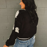 Happy Ghost Button Up Knit Cardigan - Black