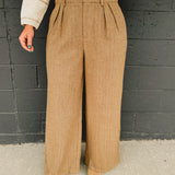 High Waisted Pintuck Wide Leg Pants - Camel