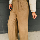 High Waisted Pintuck Wide Leg Pants - Camel