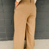 High Waisted Pintuck Wide Leg Pants - Camel