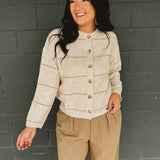 Thin Striped Button Down Cardigan - Oatmeal