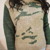 Color Block Camo Sweater - Hunter Green