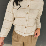 Thin Striped Button Down Cardigan - Oatmeal