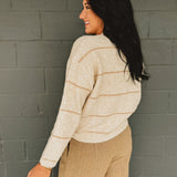 Thin Striped Button Down Cardigan - Oatmeal