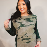 Color Block Camo Sweater - Hunter Green