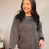 Ribbed Textured Oversized Sweater - Black