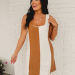 Wide Stripe Sleeveless Linen Mini Dress - Brown/Cream - Lace and Grace Boutique