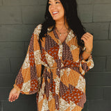 Harvest Patch Tunic Mini Dress - Brown Multi