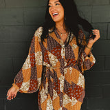 Harvest Patch Tunic Mini Dress - Brown Multi