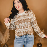 True Classic Patterned Crew Neck Sweater - Brown