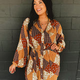 Harvest Patch Tunic Mini Dress - Brown Multi