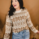 True Classic Patterned Crew Neck Sweater - Brown