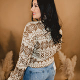 True Classic Patterned Crew Neck Sweater - Brown