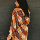 Harvest Patch Tunic Mini Dress - Brown Multi