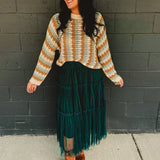 Striped Textured Sweater Top - Camel/Blue