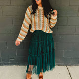 Tiered Tulle Midi Skirt - Deep Green