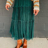Tiered Tulle Midi Skirt - Deep Green