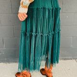 Tiered Tulle Midi Skirt - Deep Green