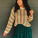 Striped Textured Sweater Top - Camel/Blue
