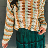 Striped Textured Sweater Top - Camel/Blue