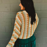 Striped Textured Sweater Top - Camel/Blue