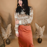 Crinkled Textured Maxi Skirt - Rust