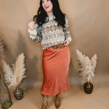 Crinkled Textured Maxi Skirt - Rust