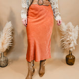 Crinkled Textured Maxi Skirt - Rust