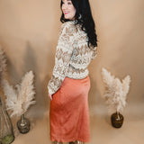 Crinkled Textured Maxi Skirt - Rust