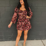 Floral Cutout Long Sleeve Mini Dress - Pink/Brown