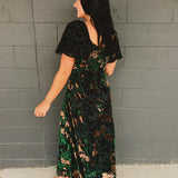 Floral Puff Sleeve Velvet Maxi Dress - Black Multi