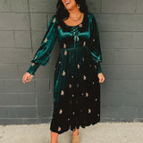 Embroidered Long Sleeve Velvet Maxi Dress - Jade