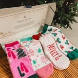 Soft Knit Christmas Socks, Set of 4 - "Fa La La" Mix