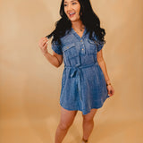 Washed V-Neck Mini Dress - Chambray