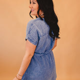 Washed V-Neck Mini Dress - Chambray