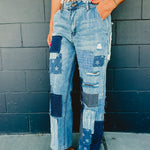 Oli & Hali Washed Patchwork Detail Jeans - Lace and Grace Boutique