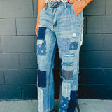 Oli & Hali Washed Patchwork Detail Jeans - Lace and Grace Boutique