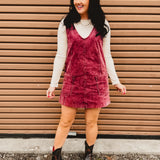 Snow Washed Corduroy Overall Dress - Raspberry
