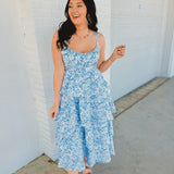 Floral Ruffled Tier Maxi Dress - Blue