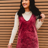 Snow Washed Corduroy Overall Dress - Raspberry