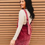 Snow Washed Corduroy Overall Dress - Raspberry