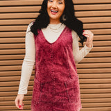 Snow Washed Corduroy Overall Dress - Raspberry