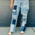 Oli & Hali Washed Patchwork Detail Jeans - Lace and Grace Boutique
