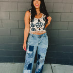 Oli & Hali Washed Patchwork Detail Jeans - Lace and Grace Boutique