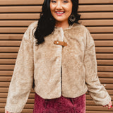 Fur Front Tab Detail Coat - Light Taupe