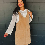 Stretched Denim Ovall Mini Dress - Latte - Lace and Grace Boutique