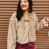 Fur Front Tab Detail Coat - Light Taupe