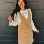 Stretched Denim Ovall Mini Dress - Latte - Lace and Grace Boutique