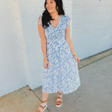 Floral Smocked Midi Dress - Blue Multi