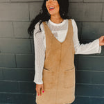 Stretched Denim Ovall Mini Dress - Latte - Lace and Grace Boutique